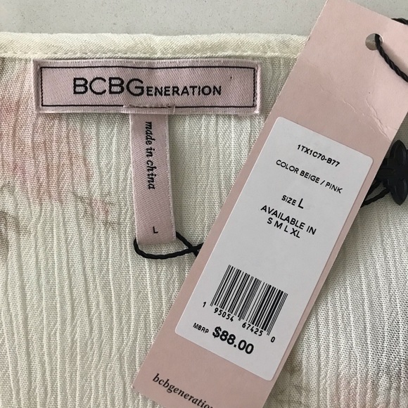 NWT BCBGeneration | Cream Floral Peplum Hem Blouse | Large - Picture 11 of 11